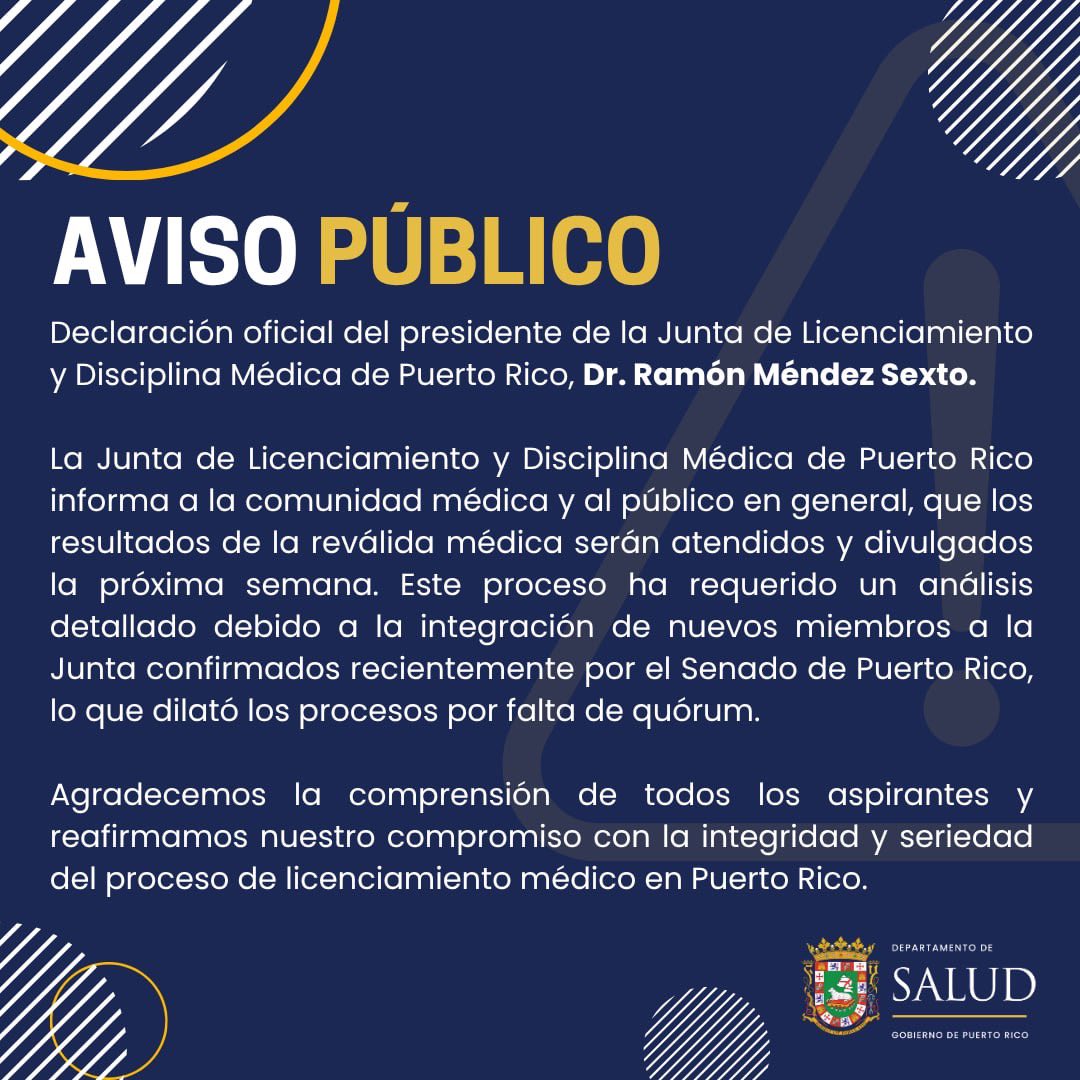 AVISO IMPORTANTE | Declaración oficial del presidente de la Junta de Licenciamiento y Disciplina Médica de Puerto Rico