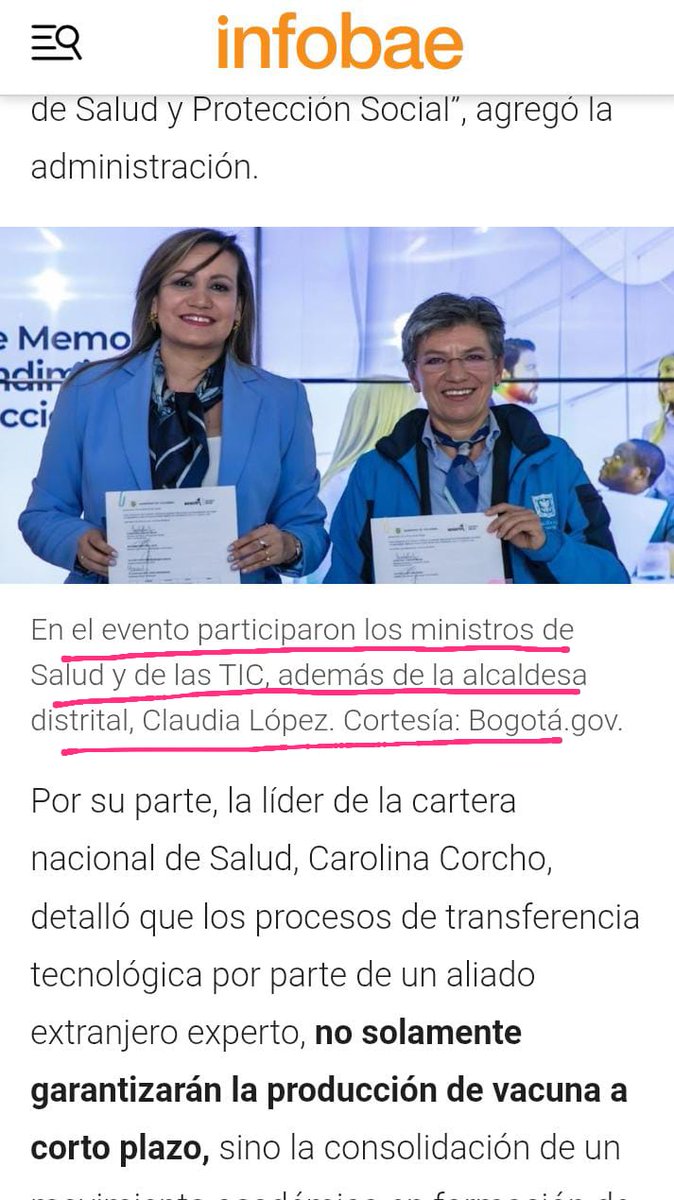 📌Circulan imágenes insinuando que “Carolina es Claudia”.
@CarolinaCorcho no tiene ninguna alianza política con Claudia López. Fueron reuniones institucionales y técnicas, 1ero como Pdta de la Federación Médica Col. y luego como ministra para coordinar temas de salud pública 🧶👇