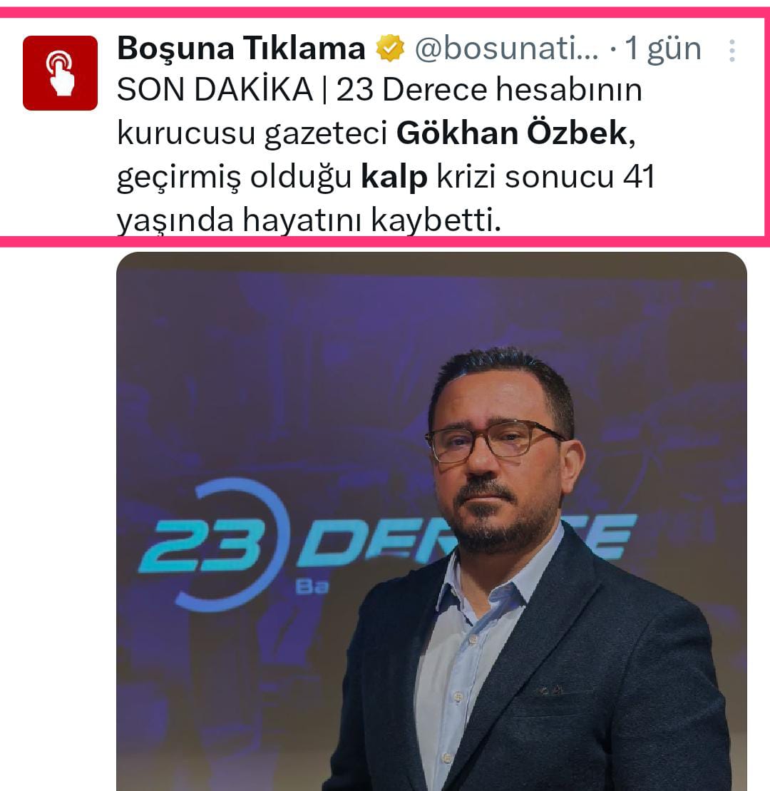 Giriş - Gelişme ve sonuç! Genç yaşta kalp Krizi ve beynine pıhtı atması sonucu hayatını kaybetti. Gazeteci Gökhan Özbek. Kılavuzu Esin Davutoğlu ve Bengi Başer'di. Her fırsatta Aşı karşıtlarını siyasi olmakla suçluyor, aşağılıyor, dalga geçiyordu. Bizimle dalga geçenler biz