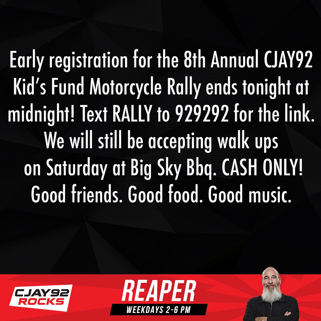 CJAY 92 (@cjay92) on Twitter photo Last few hours! Hope to see you out for a great day of rides, food and tunes 🤙🏻 ~ <a href="/ReapersPlace/">𝔾𝕣𝕒𝕖𝕞𝕖 ℝ𝕖𝕒𝕡𝕖𝕣</a> Last few hours! Hope to see you out for a great day of rides, food and tunes 🤙🏻 ~ <a href="/ReapersPlace/">𝔾𝕣𝕒𝕖𝕞𝕖 ℝ𝕖𝕒𝕡𝕖𝕣</a>