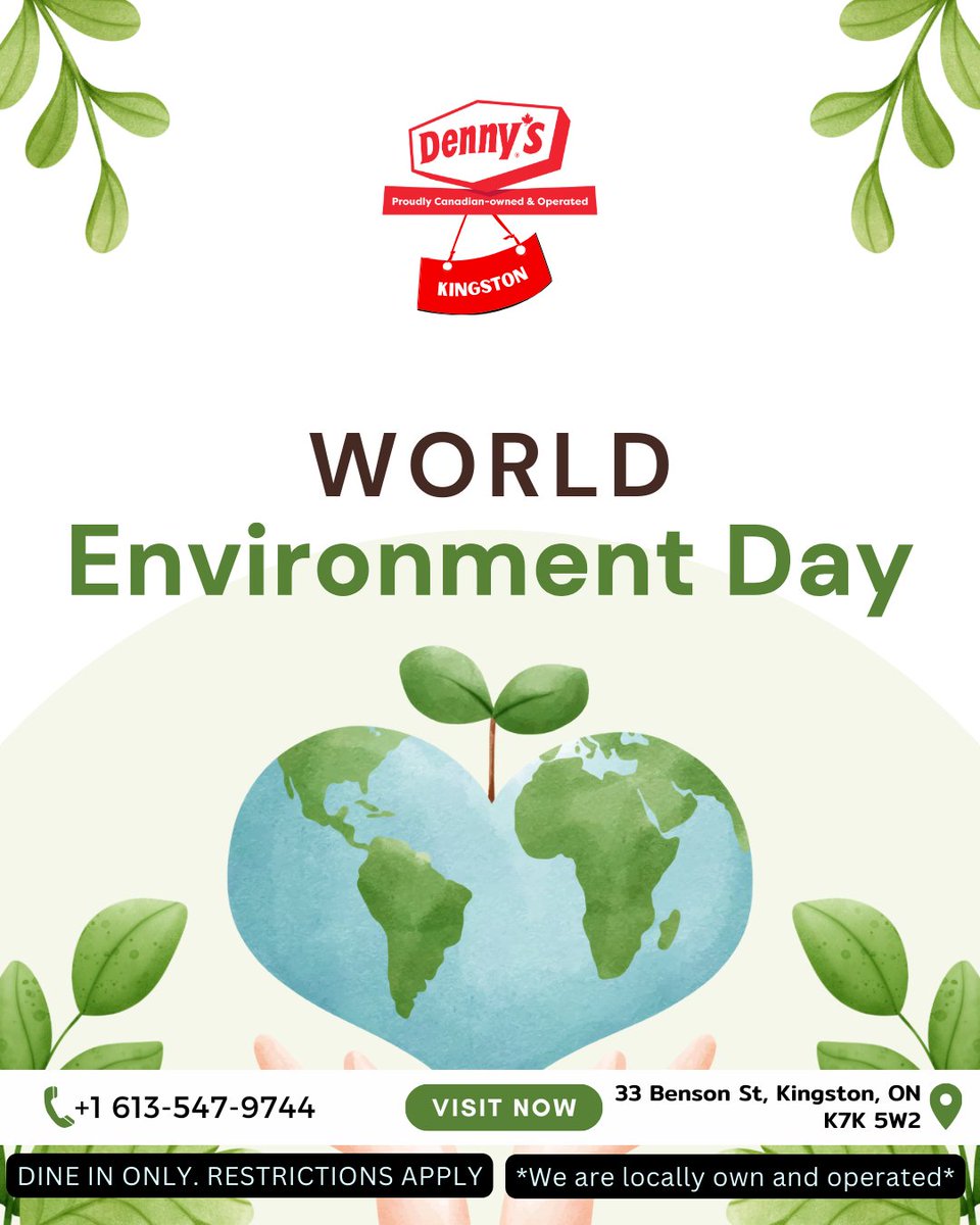 DennysBensonSt's tweet photo. 🌎 Happy World Environment Day from your locally owned Denny's! 🌎

🍽️ Dine with purpose at Denny's:
📍 33 Benson St, Kingston, ON K7K 5W2
📞 (613) 547-9744

#DennyKingston #WorldEnvironmentDay #LocallyOwned #SustainableDining #KingstonON #CanadianBusiness #EcoFriendlyRestaurant https://t.co/2vxD73a6er