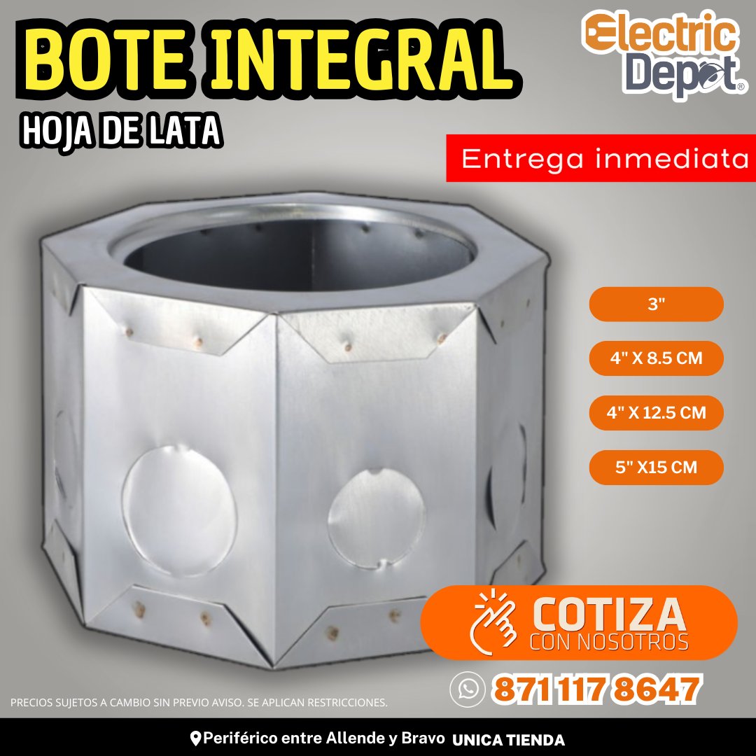 electric_depot's tweet photo. *** 𝐁𝐨𝐭𝐞 𝐢𝐧𝐭𝐞𝐠𝐫𝐚𝐥 𝐡𝐨𝐣𝐚 𝐝𝐞 𝐥𝐚𝐭𝐚 *** 

Sirven para alojar las #luminarias que van empotradas dentro de las losas de concreto en una #instalación #eléctrica ✅

¡Te esperamos! 
📲 871 117 8647
📍 Periférico entre Allende y Bravo, frente al Torreón Rojo. https://t.co/IgJKMmIMyS