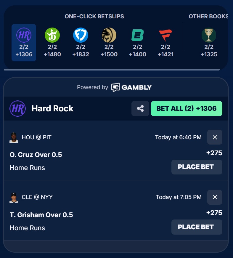 GamblyBot's tweet image. GamblyBot's new betslips provide the bets you want at your desired sportsbook, but also show how many we found elsewhere, as well as the parlay odds at those sportsbooks.
Click any GamblyBot link and compare prices across the market.