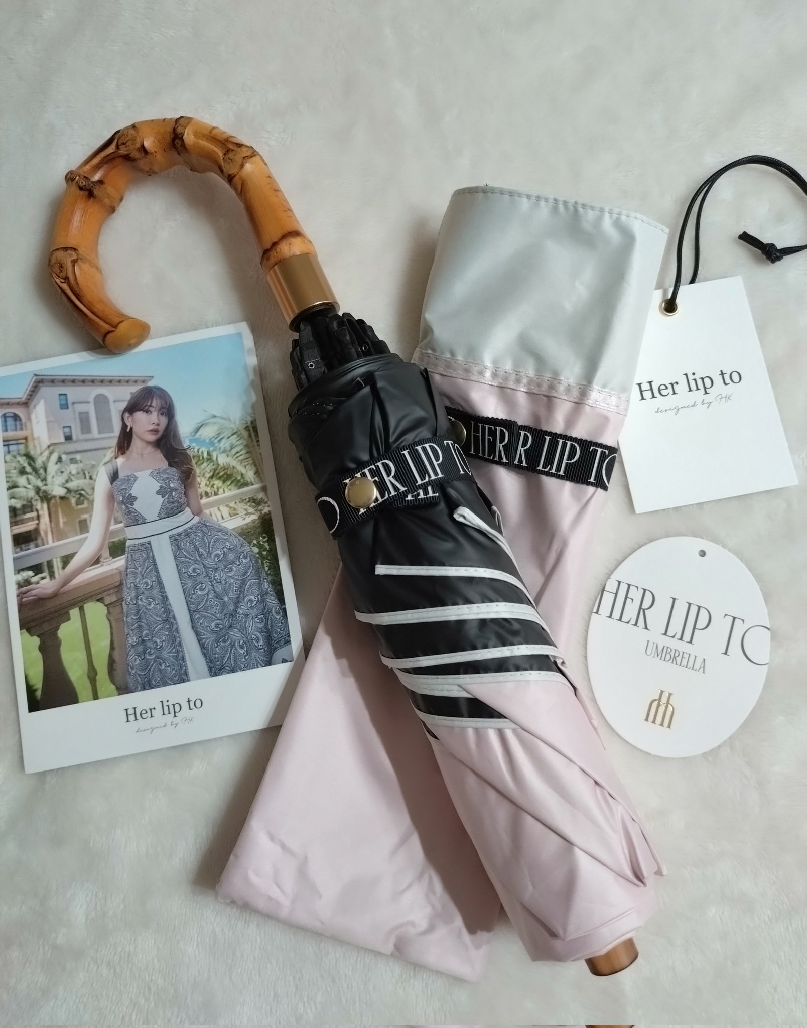 herlipto Bicolor Bamboo Handle Umbrella