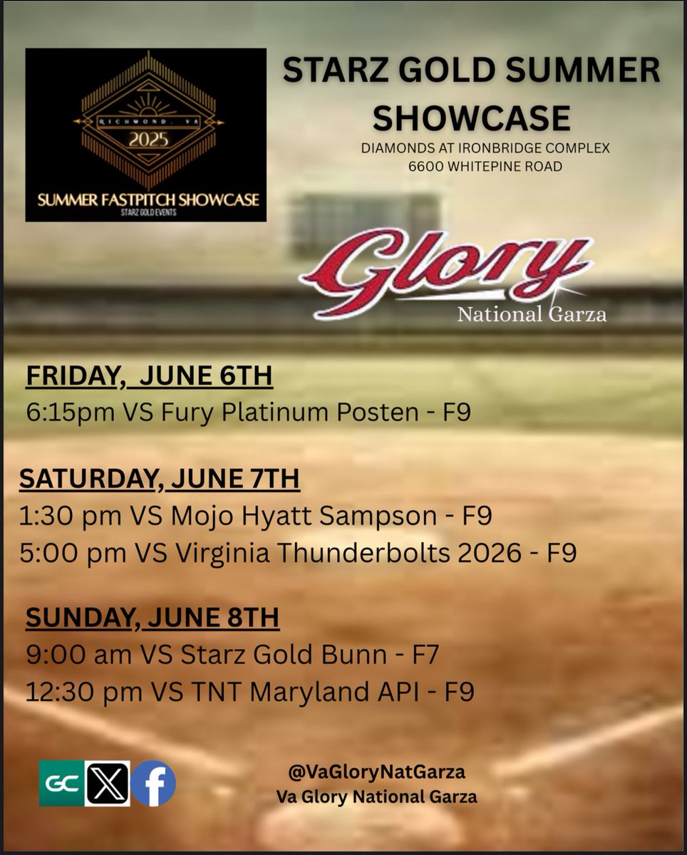 VA Glory National Garza (@glorynatgarza) on Twitter photo Ready to start the summer with the team. Coaches come check us out. A lot of talent!! <a href="/StarzGoldEvents/">Starz Gold Events</a> Ready to start the summer with the team. Coaches come check us out. A lot of talent!! <a href="/StarzGoldEvents/">Starz Gold Events</a>