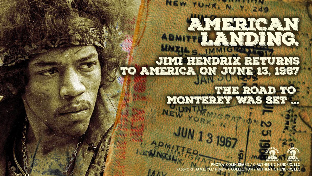 JimiHendrix's tweet photo. On June 13, 1967 Jimi Hendrix returned to America. ✈️ 🇺🇸 The road to Monterey Pop was set and the music world was about to witness something they'd never seen or heard before. #MontereyPop #JimiHendrix #AmericanLanding https://t.co/Cgf0R9RpRz