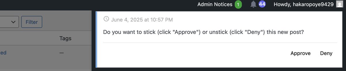 Do you need to approve things that happen on your WordPress site? We're about to launch exactly that feature in the PublishPress Future plugin.
 
Here's a simple example to Stick or Unstick a post. But you could use this for just about any process in WordPress: