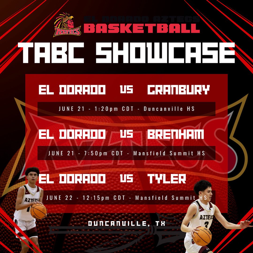 El Dorado Boys Basketball (@eldohoops) on Twitter photo The <a href="/Tabchoops/">๐๐ผ๐ฝ๐พ๐๐</a> Showcase schedule in Duncanville, TX has been released! Letโs go AZTECS ๐บ #AWTWD #WEoverMe The <a href="/Tabchoops/">๐๐ผ๐ฝ๐พ๐๐</a> Showcase schedule in Duncanville, TX has been released! Letโs go AZTECS ๐บ #AWTWD #WEoverMe