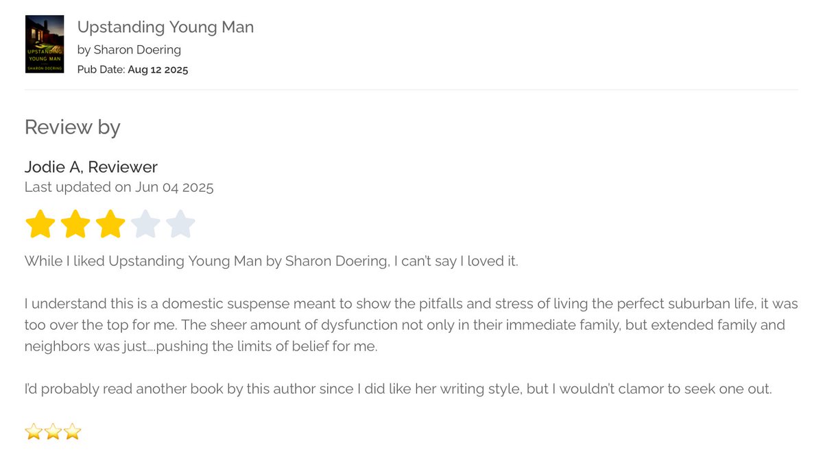 #bookreviews Upstanding Young Man by Sharon Doering was a bit of a miss for me. I didn’t love it or hate it. Release date August 12,2025 ⭐️⭐️⭐️ #UpstandingYoungMan #netgalley