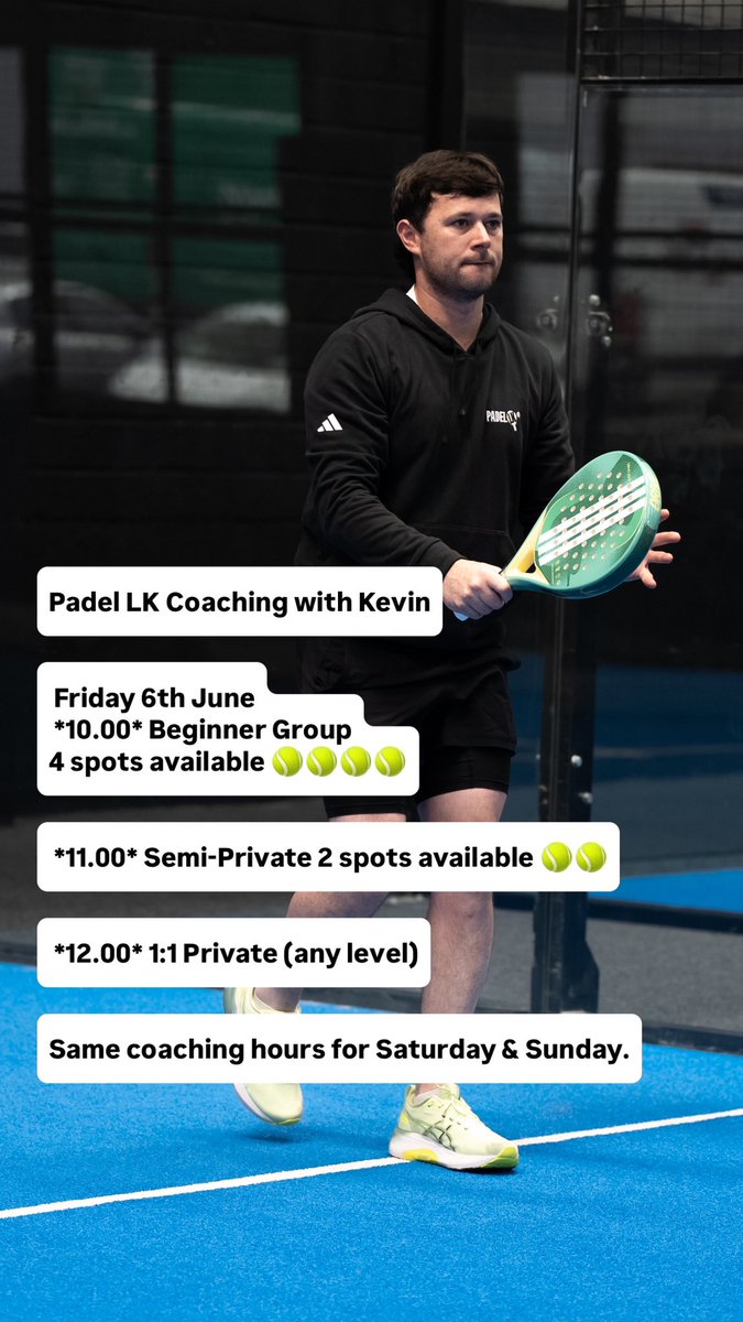 Coaching availability with Coach Kevin this weekend 🎾

Contact us to book 📲
