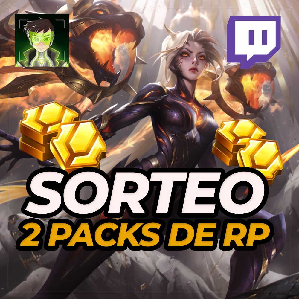 🎁SORTEO 2 packs de 575 RP  🎁
✅Participa:
📍Like, Follow y RT 
📍Sígueme en: twitch.tv/rubenoman 
✅Todos los servidores✅
❗️Finaliza Junio 14, el ganador será revelado en vivo en Twitch❗️
#LeagueOfLegends #Giveaway #LPP