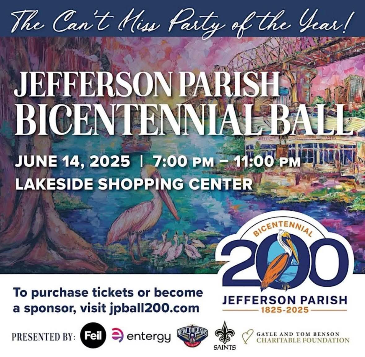 200 years of cheers! This event is going to be amazing!  <a href="/jeffersonparish/">Jefferson Parish</a> <a href="/WinkNola/">Wink Design & Events</a>  <a href="/CynthiaLeeSheng/">Parish President Cynthia Lee Sheng</a> 

Get tickets! jpball200.com