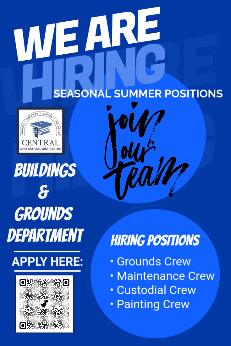 🚨 Workin' on Wednesdays 🚨

We're building our team out for next year, but right now we could use your help in our Building and Grounds Department for jobs all summer long! 

Check out these opportunities across Central 301:

LINK: ow.ly/YntL50W2Sb4

#WeAreCentral  🚀