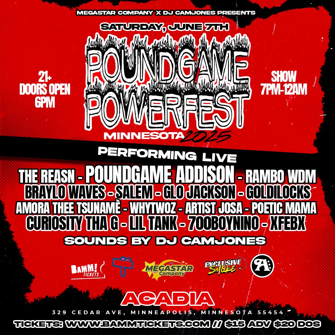 addisonpgm's tweet photo. 🚨POUNDGAME POWERFEST MINNESOTA 2025 🚨

THIS SATURDAY, JUNR 7th 🎬

My 6th and final music festival!! Thanks to every city that accepted this with open arms can’t wait to see how litty #Minneapolis get this weekend ✈️ 

Tickets &amp; Info ⬇️
POUNDGAME POWERFEST 2025 https://t.co/Rlqr0LOABX