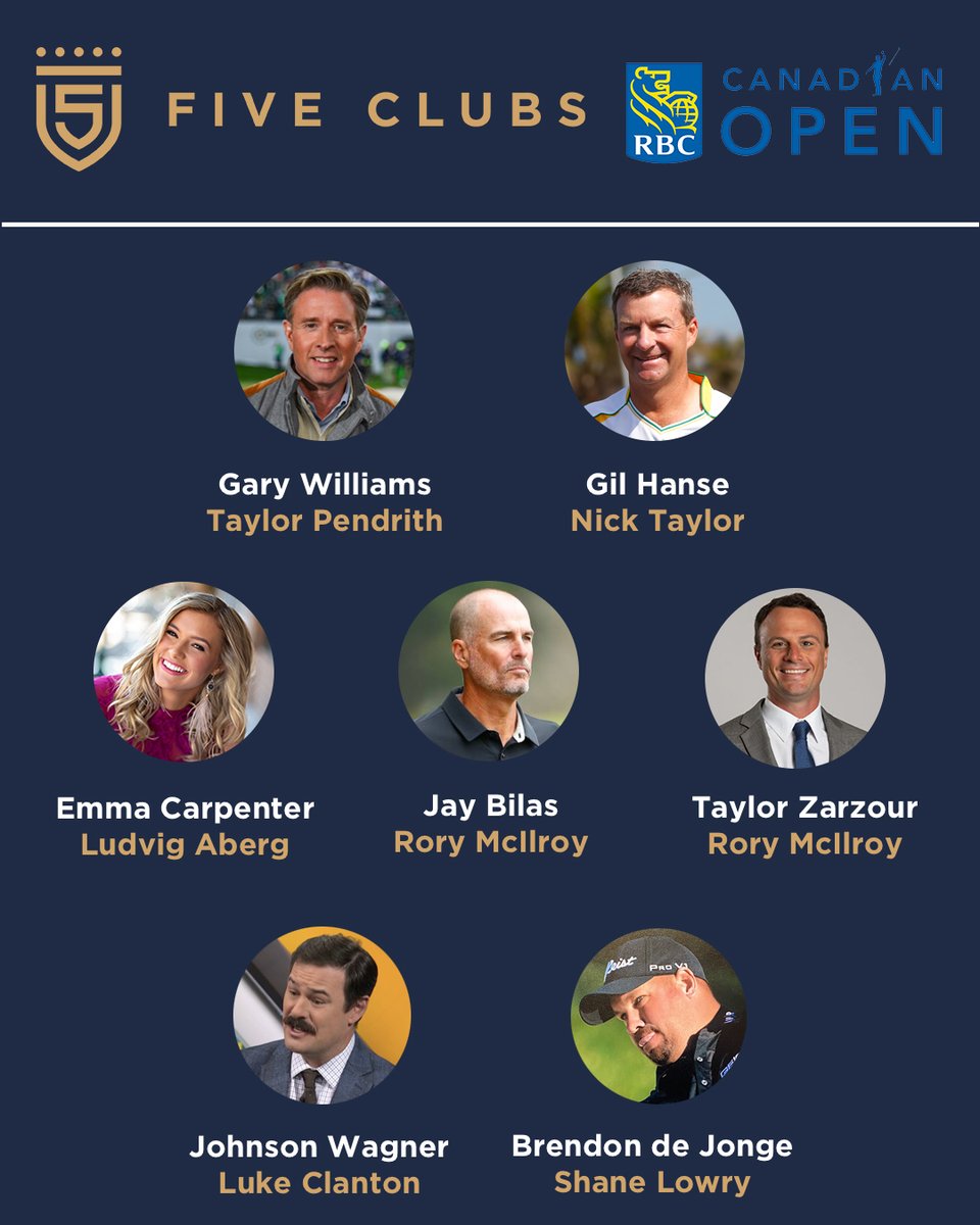 5ClubsGolf's tweet photo. Our picks for the @RBCCanadianOpen and our team standings for the year... some may want to cover their eyes.

@Garywilliams1Up | @JayBilas | @emmmacarpenter | @johnson_wagner | @BrendonDeJonge | @TitansTZ | Gil Hanse https://t.co/gEknvQu4un