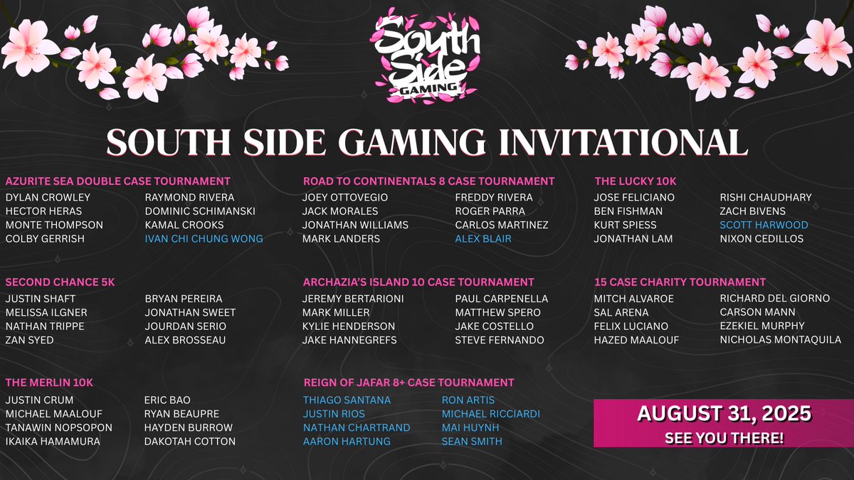 ILL | Stefen Delgado π SSG The Merlin 10K (@_emeraldweapon_) on Twitter photo <a href="/ssgaming954/">South Side Gaming</a> 's first ever 64-player invitational list has now been updated with the recent results from our Reign of Jafar release tournament! I will be reaching out to each of you to confirm your availability. Do you see your friends on this list? Tag them and share! <a href="/ssgaming954/">South Side Gaming</a> 's first ever 64-player invitational list has now been updated with the recent results from our Reign of Jafar release tournament! I will be reaching out to each of you to confirm your availability. Do you see your friends on this list? Tag them and share!