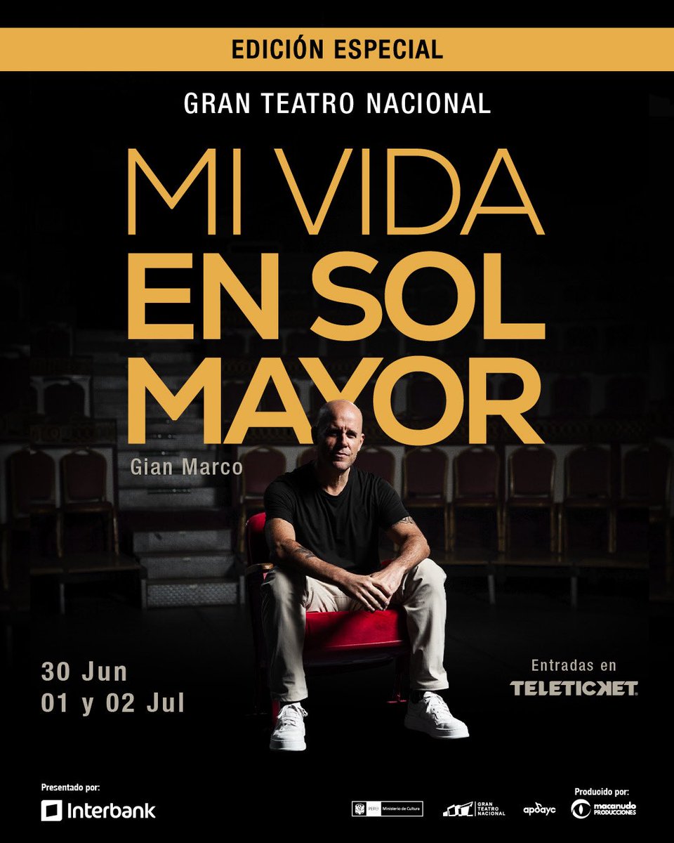 Gian Marco (@gianmarcomusica) on Twitter photo Familia querida, con mucha emoción les cuento que regresamos con #MiVidaEnSolMayor pero esta vez...desde el Gran Teatro Nacional!! <a href="/GranTeatroNac/">Gran Teatro Nacional</a>
Serán 3 únicas funciones con una experiencia especialmente diseñada para este maravilloso teatro.
Los espero este 30 junio 1 y 2 Familia querida, con mucha emoción les cuento que regresamos con #MiVidaEnSolMayor pero esta vez...desde el Gran Teatro Nacional!! <a href="/GranTeatroNac/">Gran Teatro Nacional</a>
Serán 3 únicas funciones con una experiencia especialmente diseñada para este maravilloso teatro.
Los espero este 30 junio 1 y 2