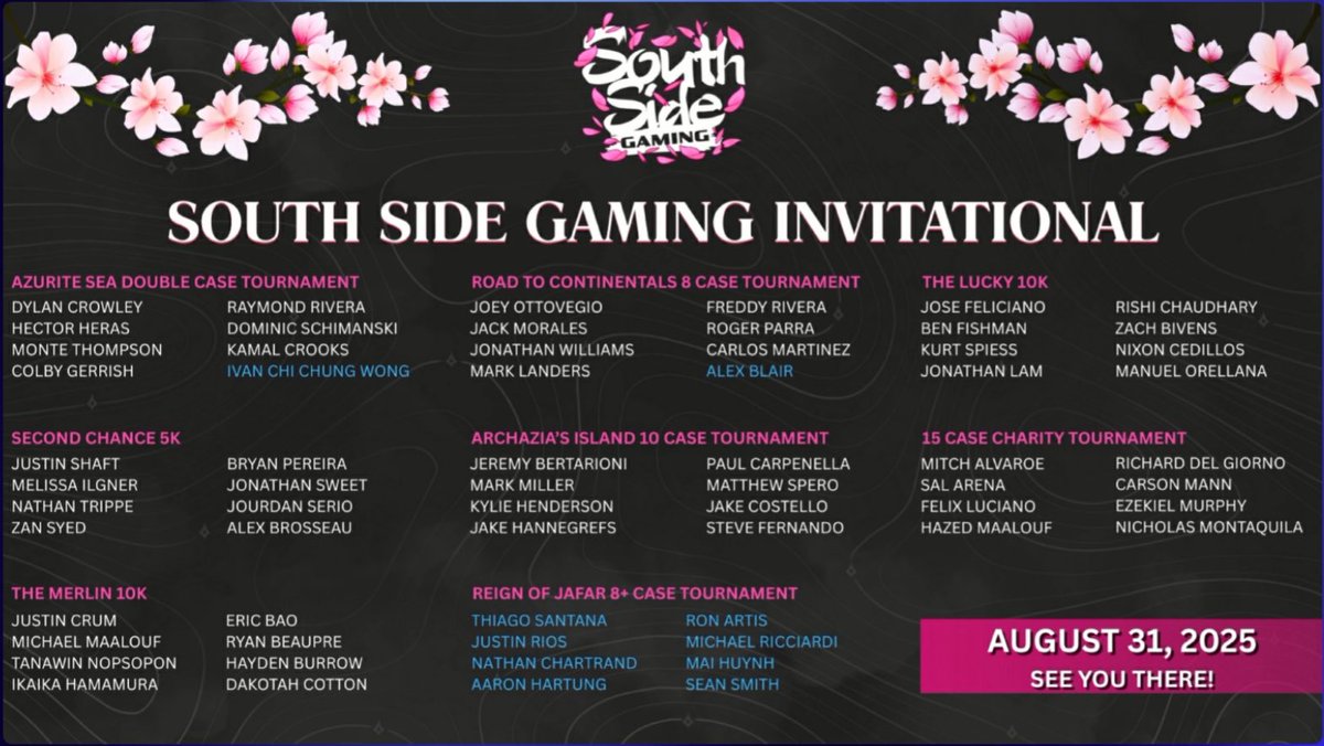 INKCASTERS (@inkcasters_tcg) on Twitter photo Team InkCasters is leveling up for the <a href="/ssgaming954/">South Side Gaming</a> Invitational this August!
Hot off a stellar performance this past Saturday, <a href="/maihuyynh/">maihuynh</a> joins the squad alongside <a href="/dcrowdev/">Dylan Crowley</a>, <a href="/NCed123/">Nixon</a>, <a href="/Red_shorts99/">Matthew</a>, and <a href="/inkcasterzeke/">Ezekiel Murphy</a>. Let’s go! #Lorcana #InkCasters Team InkCasters is leveling up for the <a href="/ssgaming954/">South Side Gaming</a> Invitational this August!
Hot off a stellar performance this past Saturday, <a href="/maihuyynh/">maihuynh</a> joins the squad alongside <a href="/dcrowdev/">Dylan Crowley</a>, <a href="/NCed123/">Nixon</a>, <a href="/Red_shorts99/">Matthew</a>, and <a href="/inkcasterzeke/">Ezekiel Murphy</a>. Let’s go! #Lorcana #InkCasters