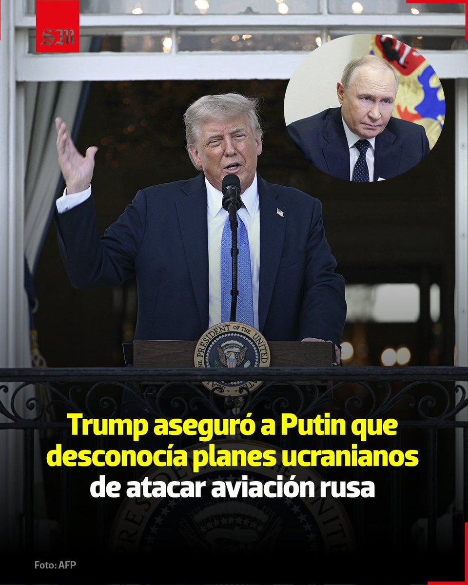 🤔🇺🇸  #DonaldTrump, aseguró hoy en conversación telefónica con el líder ruso, #VladímirPutin, que desconocía los planes ucranianos de atacar el domingo las bases de la aviación estratégica rusa.
solde.mx/3FJCNjv

📷 AFP