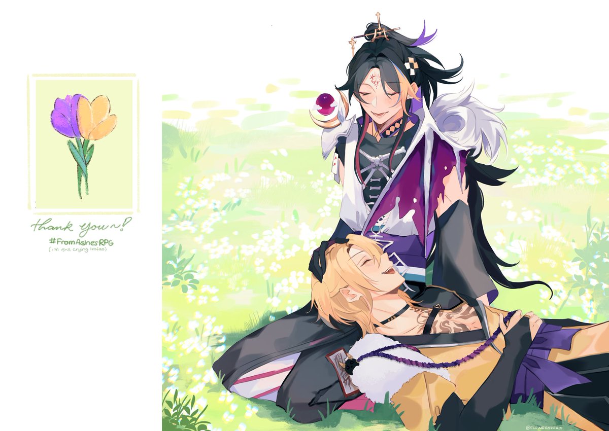 Finished playing #FromAshesRPG yesterday 🥹 
I don't think I have the words to properly express what this game made me feel 😭it's just such a wonderful experience 

anyways here's my smol thank u card ok bye (｡&gt;\\&lt;)