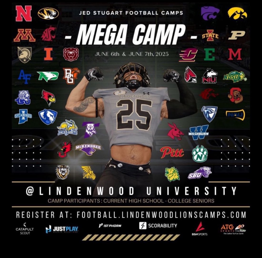 Stoked to announce I will be attending the Jed Stuart Lindenwood Football Mega Camp this Friday. Session 1.
<a href="/JPRockMO/">JP Rock</a>
