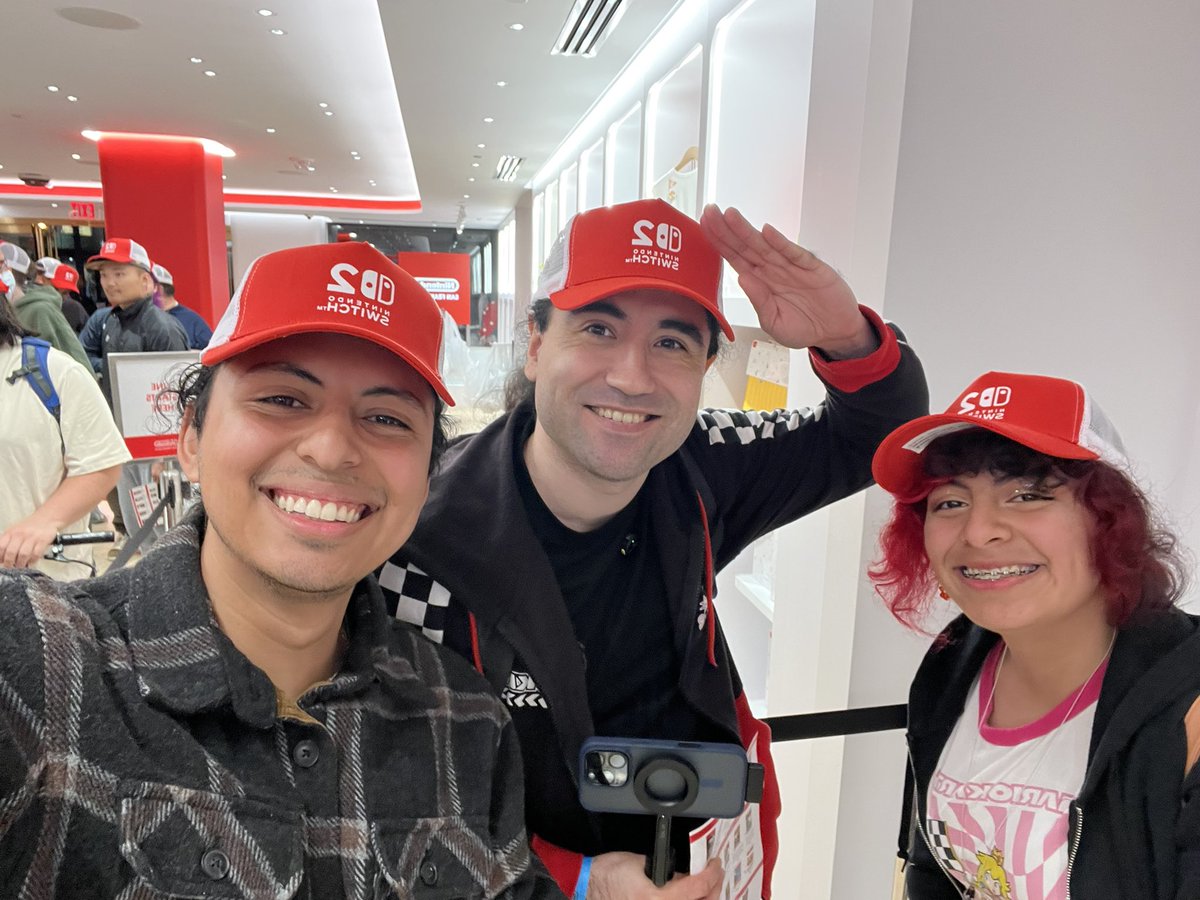 FlammingSkulKid's tweet photo. Thanks for hanging with us in line at the Nintendo SF store @EvernightStudio !!! Can’t wait to see your Mario Kart World review !! https://t.co/AwPMLUfbgC