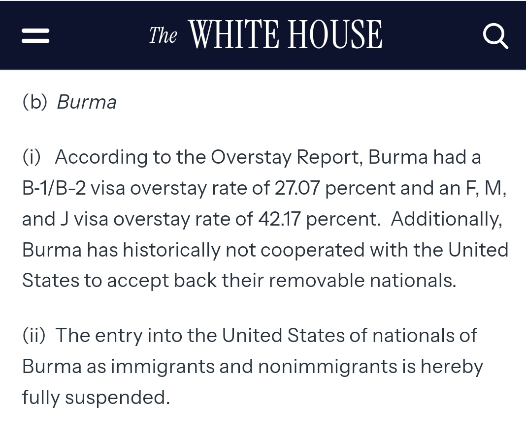MayWongCNA's tweet image. #US bans #Myanmar citizens, among other selected nations, from entering #America to &quot;protect its citizens from terrorist attacks and other national security or public-safety threats&quot;.
whitehouse.gov/presidential-a… #WhatsHappeninglnMyanmar