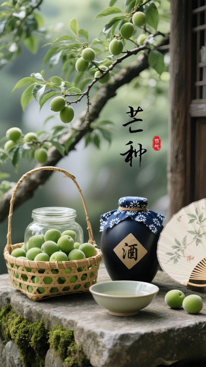 🌿🌿🌿
芒种是二十四节气中的第九个节气，标志着仲夏时节的开始。此时，江南地区梅子成熟，民间素有“青梅煮酒”的习俗，既是一种消暑方式，也承载着深厚的文化内涵。