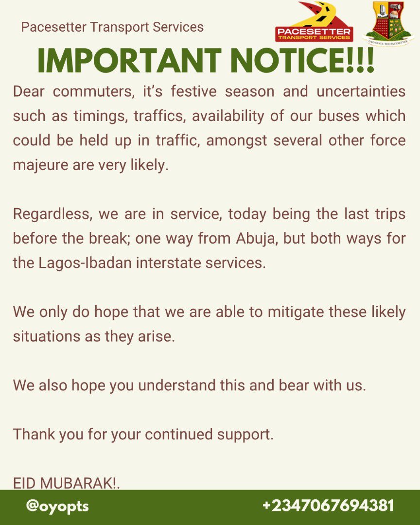 Oyo State Pacesetter Transport Services tweet media