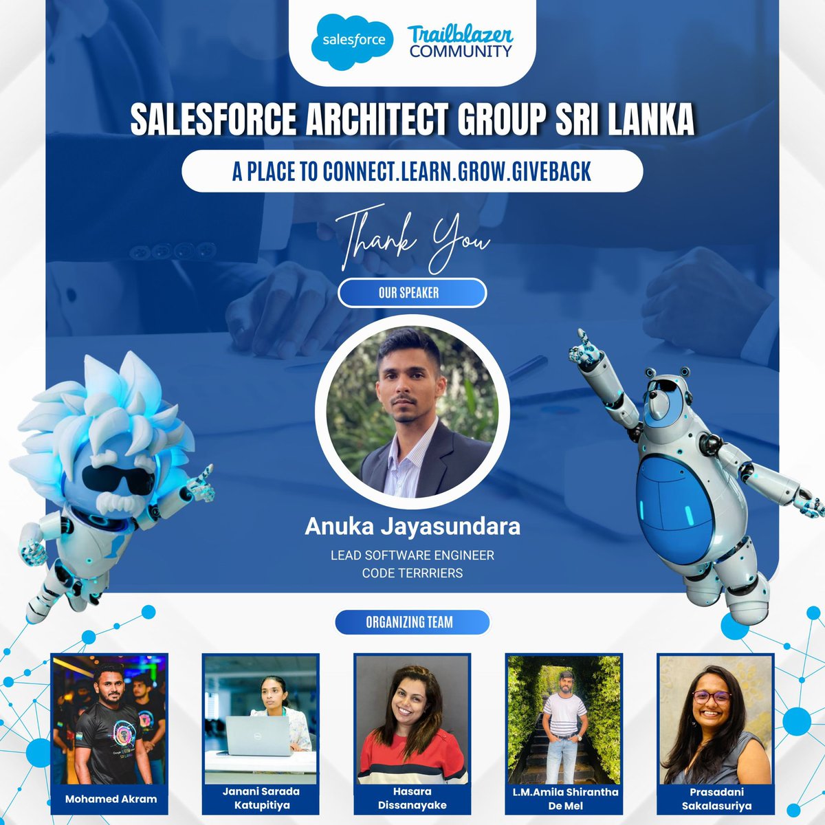 SFSLArchitects's tweet photo. Big thank you to everyone who joined our recent Salesforce Architect Group Sri Lanka meetup! ��
Grateful to our amazing guest speakers, organizers, supporting orgs &amp; community — you made it a success! 💙
Onward to the next! .
.
.
 #SLSFA #Salesforce #TrailblazerCommunity https://t.co/j6NS9v1vn5