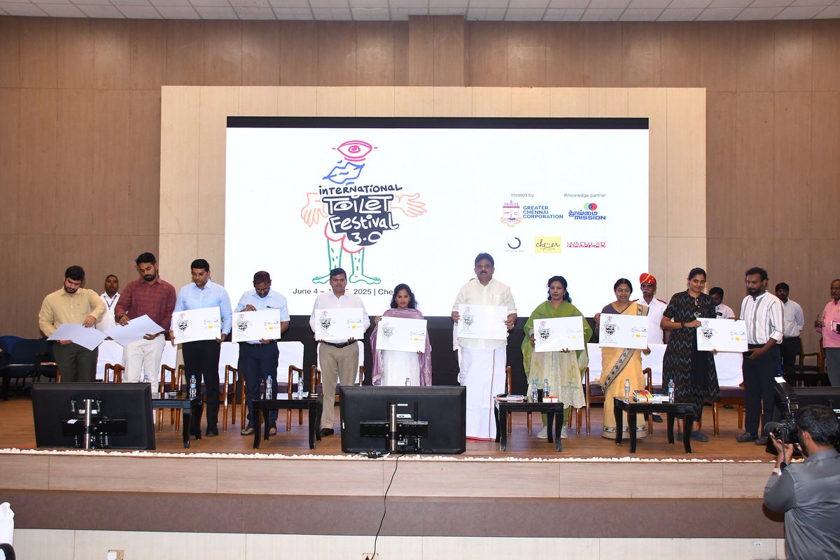 Toilet_Festival's tweet photo. And we’re off! 
The International Toilet Festival 3.0 has officially begun!

The festival and its logo were launched by Hon’ble Mayor Ms. Priya R, in the gracious presence of the Deputy Mayor and Commissioner of Greater Chennai Corporation. https://t.co/L679xbmONP