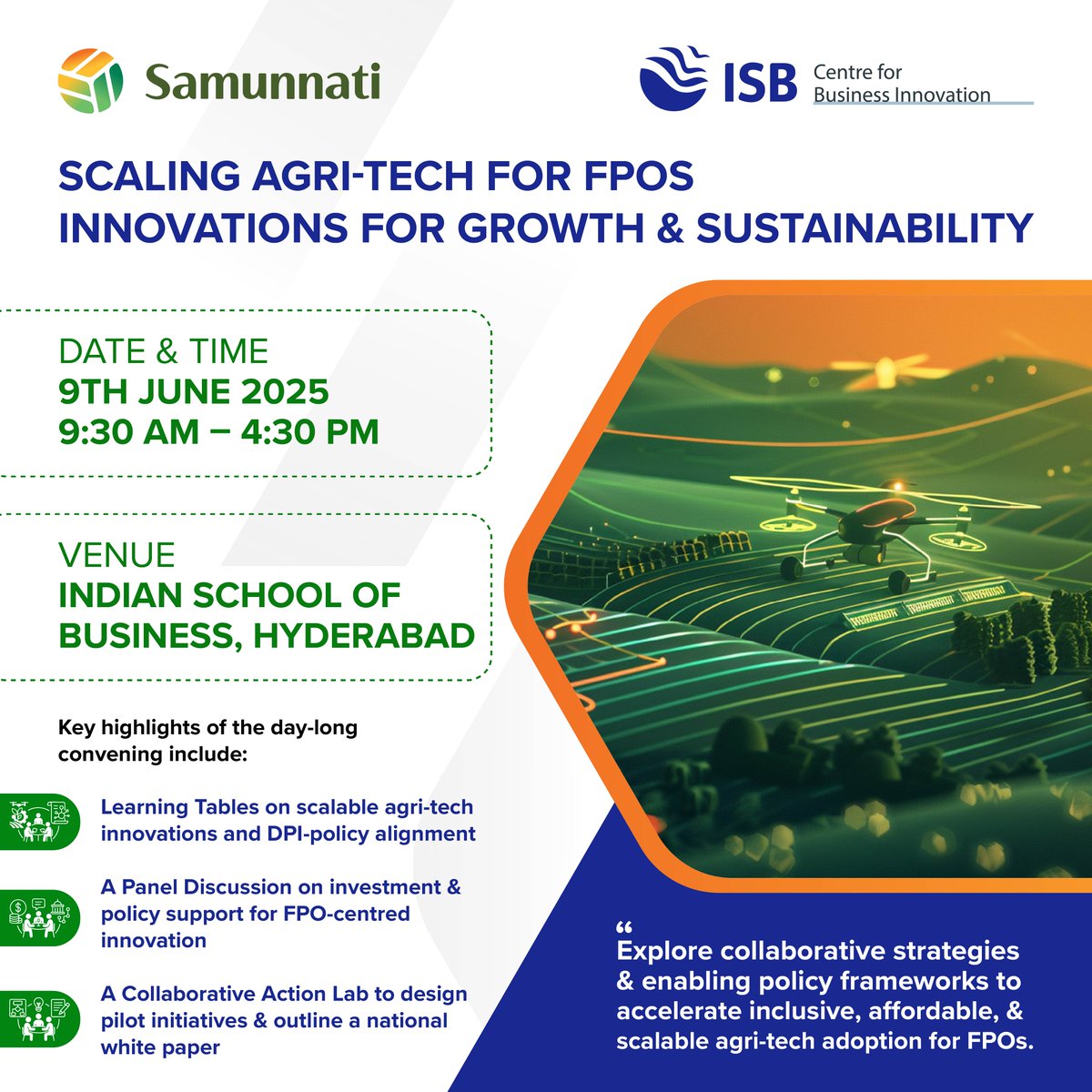 Samunnati (@samunnati) on Twitter photo Samunnati, in collaboration with the Indian School of Business (ISB), <a href="/ISBedu/">Indian School of Business (ISB)</a> is co-hosting a high-impact, Agri-Tech Learning Table that brings together thought leaders across agri-tech, policy, finance, and digital ecosystems.
This closed-door convening is designed to serve as Samunnati, in collaboration with the Indian School of Business (ISB), <a href="/ISBedu/">Indian School of Business (ISB)</a> is co-hosting a high-impact, Agri-Tech Learning Table that brings together thought leaders across agri-tech, policy, finance, and digital ecosystems.
This closed-door convening is designed to serve as