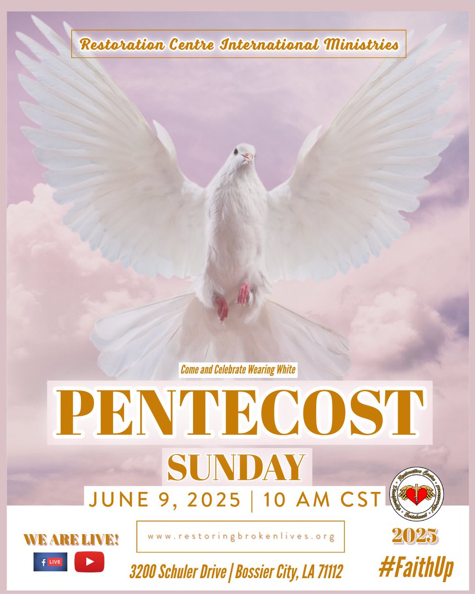 RcbcMedia's tweet image. PENTECOST SUNDAY
~June 9, 2025~
.
WE ARE:
Restoration Centre International Ministries
LOCATED AT:
3200 Schuler Drive - Bossier City, LA 71112
Theme 2023 - "The Year of Radical Change"
.
Apostle Thomas E. Keys, Jr., Lead Pastor
-&amp;amp;- Co Pastor Simone H. Keys
.
#restbc