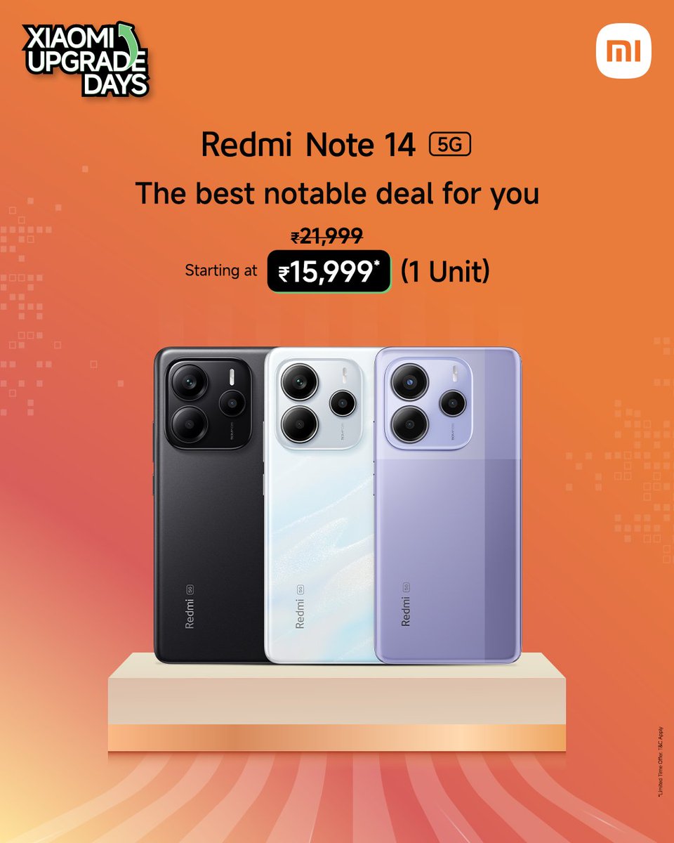 RedmiIndia's tweet image. Why wait? 
The #RedmiNote14 5G is ready. The price is perfect.
And #XiaomiUpgradeDays is officially on.

Buy your #SuperNote now!
🛒 bit.ly/_Note14