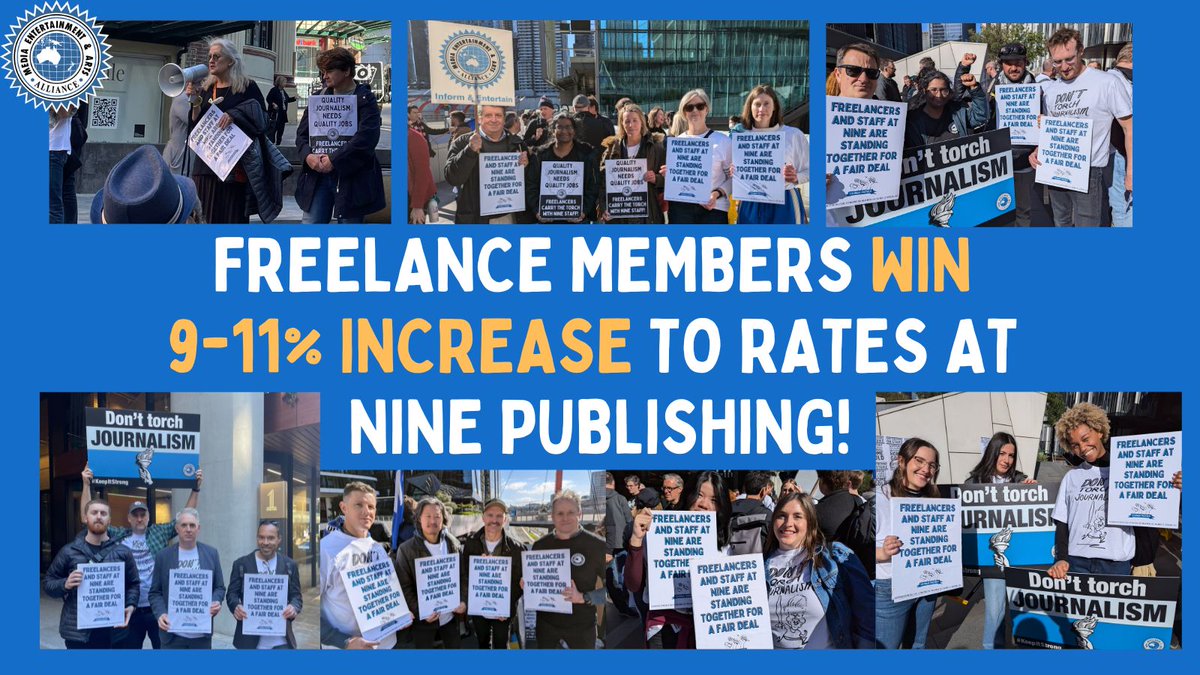 After a huge year of campaigning, today freelancers at Nine newspapers have won a new minimum rate for their work! For the majority of freelancers, this increase represents an 11% increase.
All Nine freelancers are invited to a crucial meeting:
meaa.io/45aqUxp 
#MEAAmedia