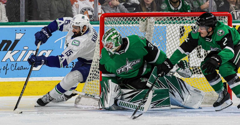 TexasStars's tweet photo. The Texas Stars fell 5-4 to the Abbotsford Canucks in double overtime Wednesday in Game Four of the Western Conference Finals. Texas forced extra time with an equalizer in the final 20 seconds of regulation, but now face a 3-1 deficit heading into a must-win Game Five on Friday.