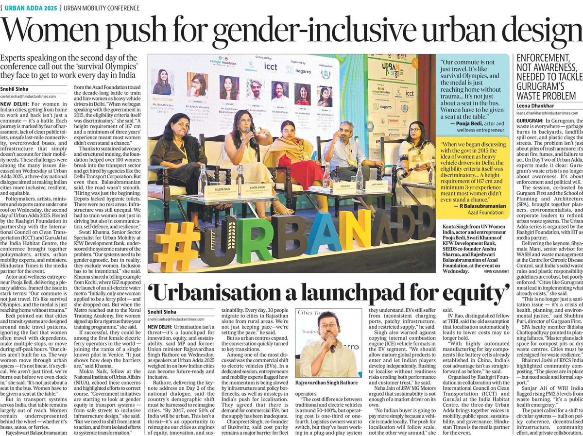 TheICCT_India's tweet image. #UrbanAdda 2025 in @htTweets  

Features in the Hindustan Times print edition by @snehilsinha27 about the sessions from Urban Adda&apos;s Day 2.

#UrbanAdda 2025 Organized by @Raahgiri_Fdn co-organized by @TheICCT  &amp;amp; @GuruJalGurugram  

@HindustanTimes are the media partners for…