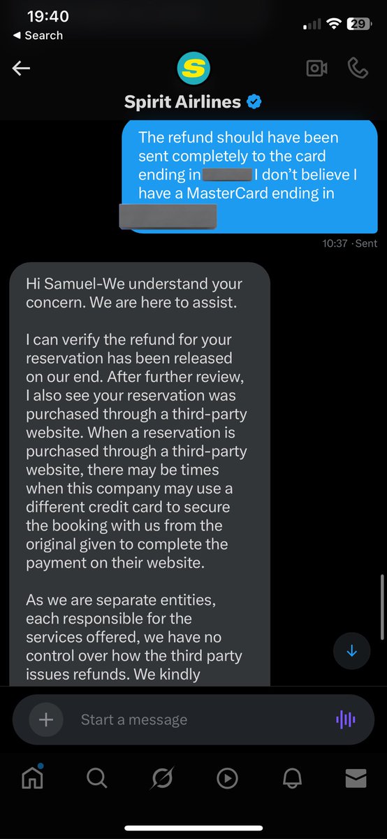 kuhnsamuel2's tweet photo. Update:
TLDR; @Spirit airlines has made minimal effort to give me a refund for their totally botched flight, and now they say I need to figure it out with @bookingcom
#neverFlySpirit https://t.co/ufojQ9bI79