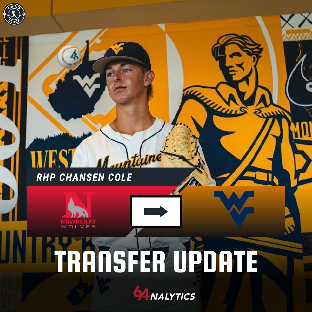 On The Clock | College Baseball and MLB Draft (@ontheclock_1) on Twitter photo TRANSFER NEWS: A big DII transfer pick up for <a href="/WVUBaseball/">WVU Baseball</a>. Chansen Cole has announced that he has committed to West Virginia. Cole posted a 3.39 ERA with 97 strikeouts in 87.2 innings for Newberry College. TRANSFER NEWS: A big DII transfer pick up for <a href="/WVUBaseball/">WVU Baseball</a>. Chansen Cole has announced that he has committed to West Virginia. Cole posted a 3.39 ERA with 97 strikeouts in 87.2 innings for Newberry College.