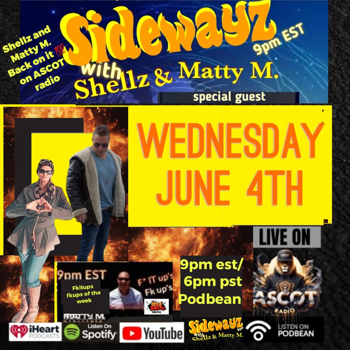 Tonight at 9 PM Est. Sidewayz With Shellz &amp; Matty M.

<a href="/SidewayzWithSM/">Sidewayz With Shellz & Matty M.</a> @sbug <a href="/MattyManagement/">Matty M.</a> 
#SidewayzWithShellzandMattyM 
#Shellhigh #MattyM