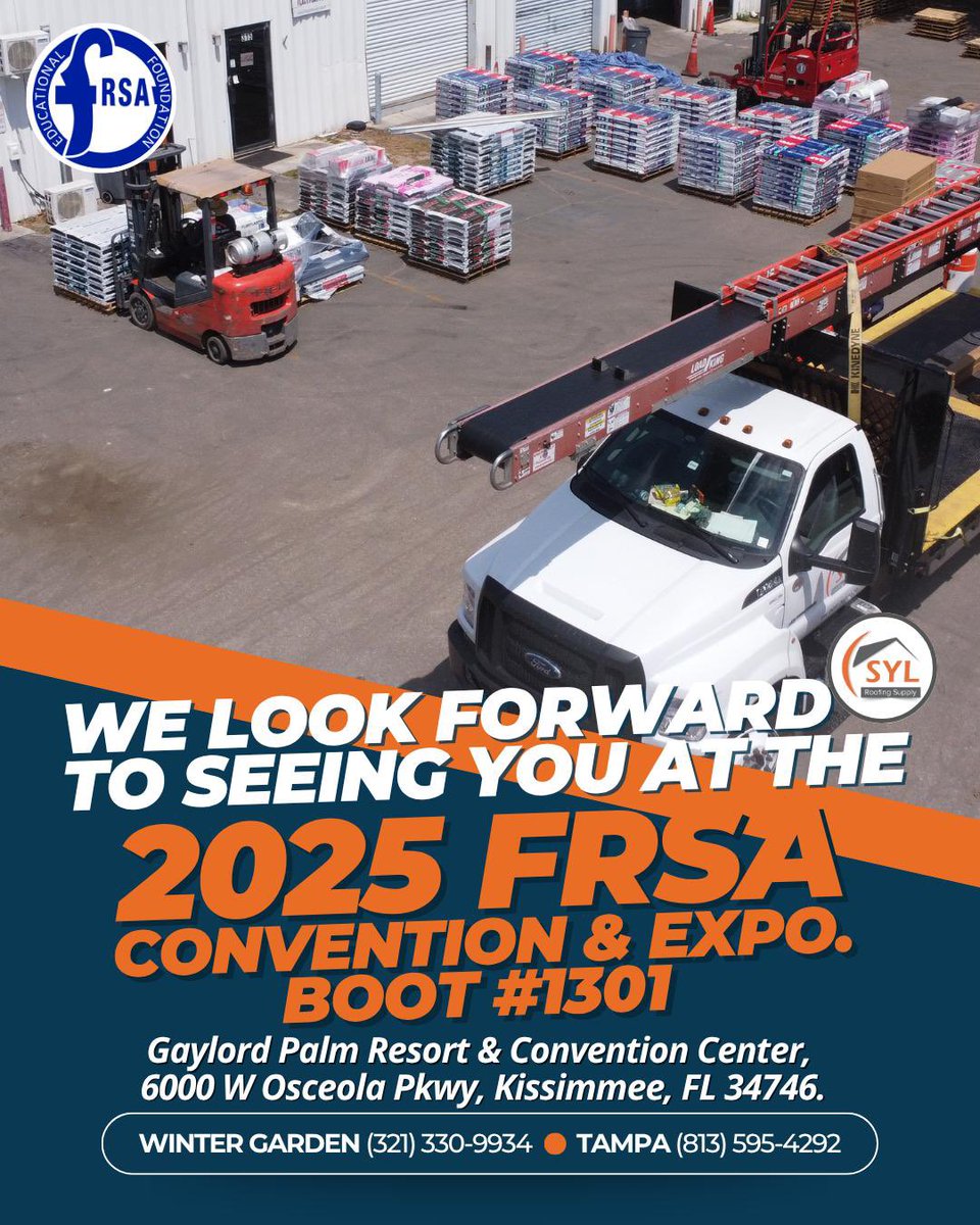 SYLROOFINGSUPLY's tweet photo. All set for the big event! 📢

See you at the 2025 FRSA Convention &amp; Expo, booth #1301. 📍

Come and discover what’s new at SYL Roofing Supply⚙️, perfect for boosting your projects and connections. https://t.co/BM9ZkmVOmx