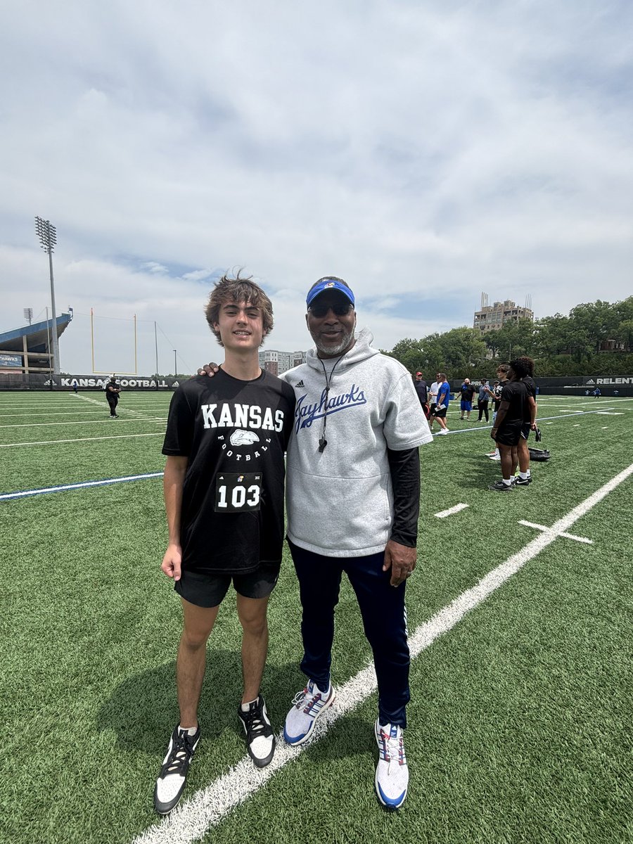 Had a great time competing at <a href="/KU_Football/">Kansas Football</a> elite camp today. Thank you coach <a href="/CoachTSamuel/">Terrence Samuel</a> for all the tips to make me a better athlete 
<a href="/Coach_Noel/">Coach Noel</a> <a href="/A_Pena4/">Al Pena</a> <a href="/CoachGZimmerman/">Galen Zimmerman</a>