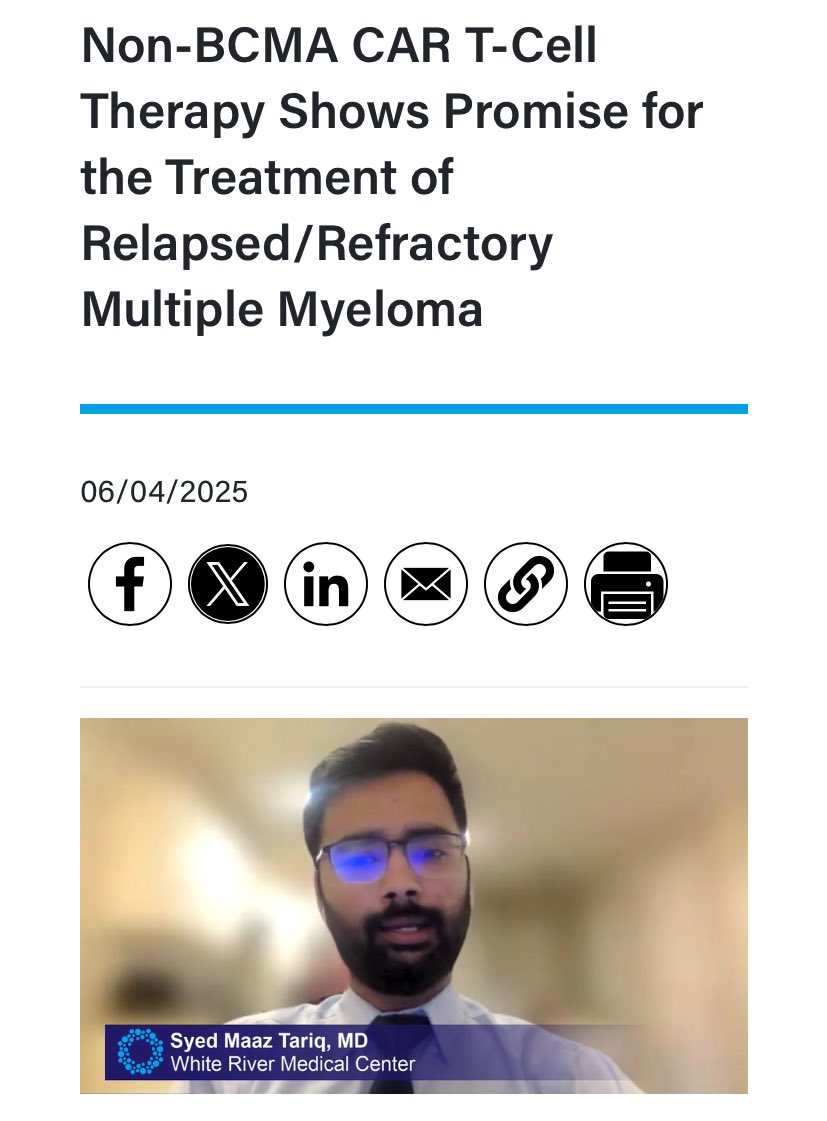 Syed Maaz Tariq, MD (@maaztariqsyed) on Twitter photo 🚨Not all myeloma targets are equal !
Though BCMA CAR-T therapies are game changing but resistance can develop. Non-BCMA therapies are vital for patients with relapses.
Humbled to be featured by <a href="/OncLearnNetwork/">Oncology Learning Network</a> as a PGY-1 IM resident for our work on non-BCMA CAR-T cell Therapy 🚨Not all myeloma targets are equal !
Though BCMA CAR-T therapies are game changing but resistance can develop. Non-BCMA therapies are vital for patients with relapses.
Humbled to be featured by <a href="/OncLearnNetwork/">Oncology Learning Network</a> as a PGY-1 IM resident for our work on non-BCMA CAR-T cell Therapy