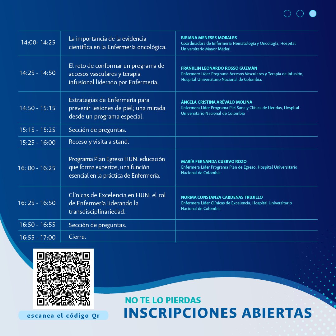 👉 Conoce la programación y los conferencistas que nos acompañarán en el IV Congreso Nacional de Enfermería. No te pierdas este evento certificado por la UNAL.

🗓️ 13 de junio
📍 Facultad de Enfermería UNAL
👉 Inscripciones: ow.ly/Ha5z50W4t5R

✨ Evento sin costo