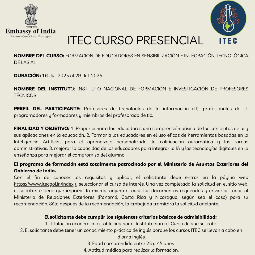 IndiainPanama's tweet image. Link to apply: itecgoi.in/applicant_getC…

 For more info, please contact: pic.panama@mea.gov.in