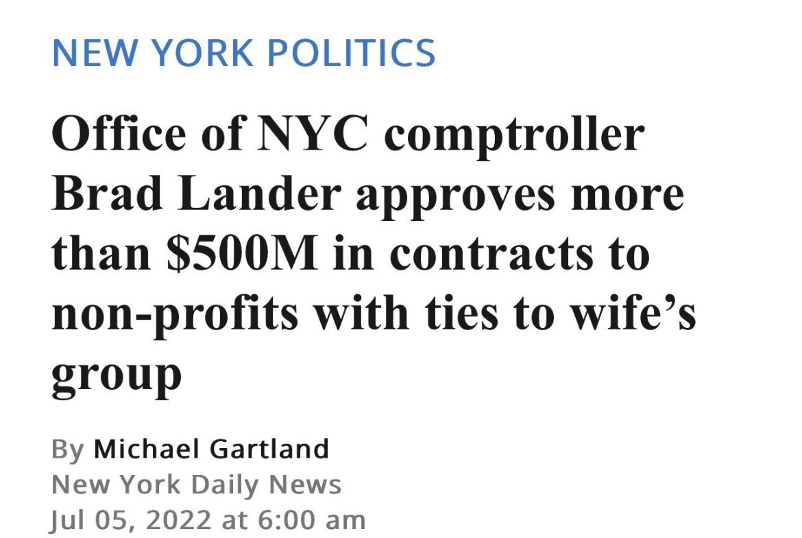Al (@albeachguy) on Twitter photo Tonight at the debate failed comptroller, Brad Lander, lied and said that allegations that he approved more than $500M in contracts to non-profits w/ties to his wife were just “Twitter rumors.”
Why did you lie, <a href="/bradlander/">Brad Lander</a>? Tonight at the debate failed comptroller, Brad Lander, lied and said that allegations that he approved more than $500M in contracts to non-profits w/ties to his wife were just “Twitter rumors.”
Why did you lie, <a href="/bradlander/">Brad Lander</a>?