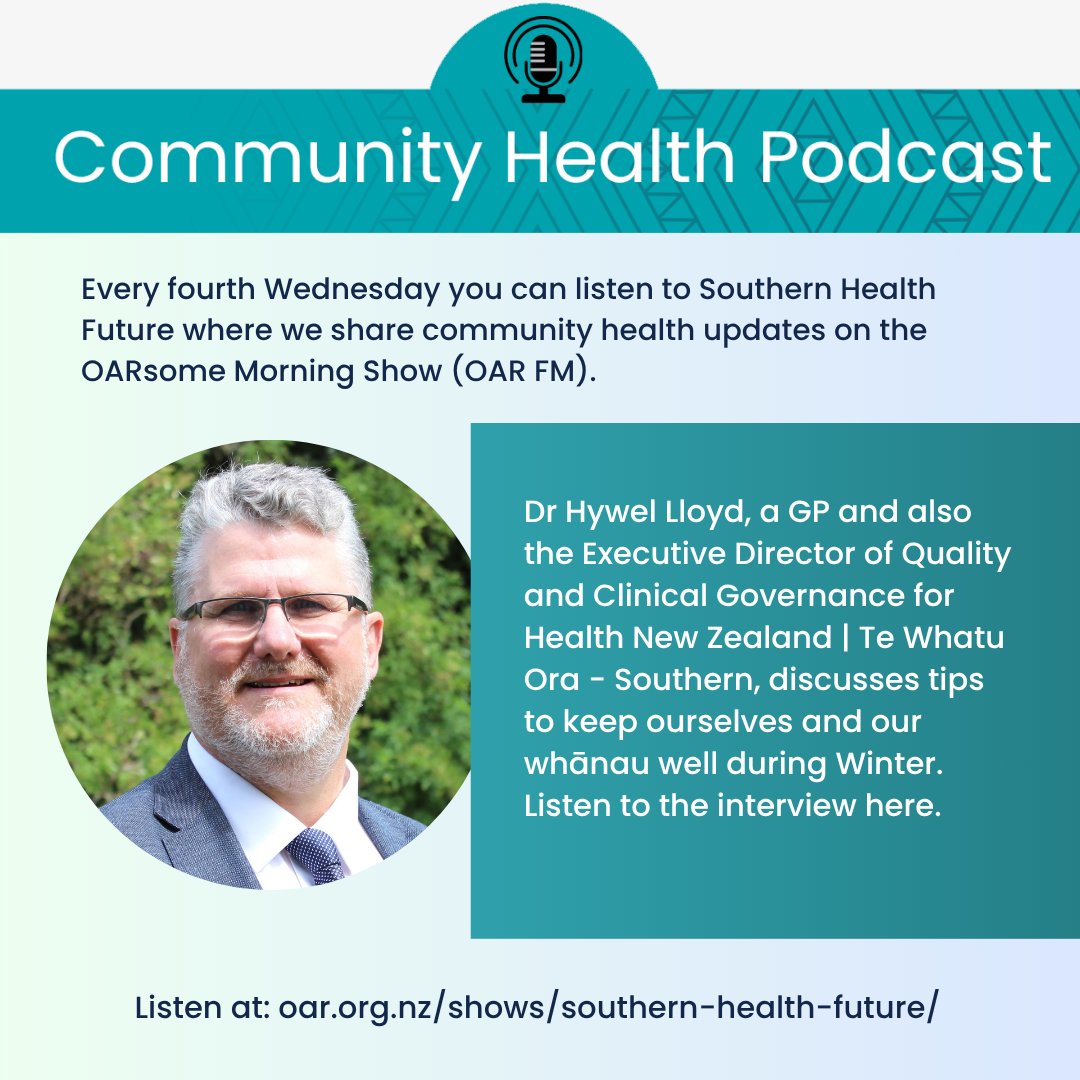Winter is here, so Hywel Lloyd, Health NZ Southern Executive Director of Quality and Clinical Governance and a practicing GP talks to Jeff from <a href="/OarFM/">OAR FM Dunedin</a> about how to keep ourselves and our whānau well.
Listen here: accessmedia.nz/player?EID=802…