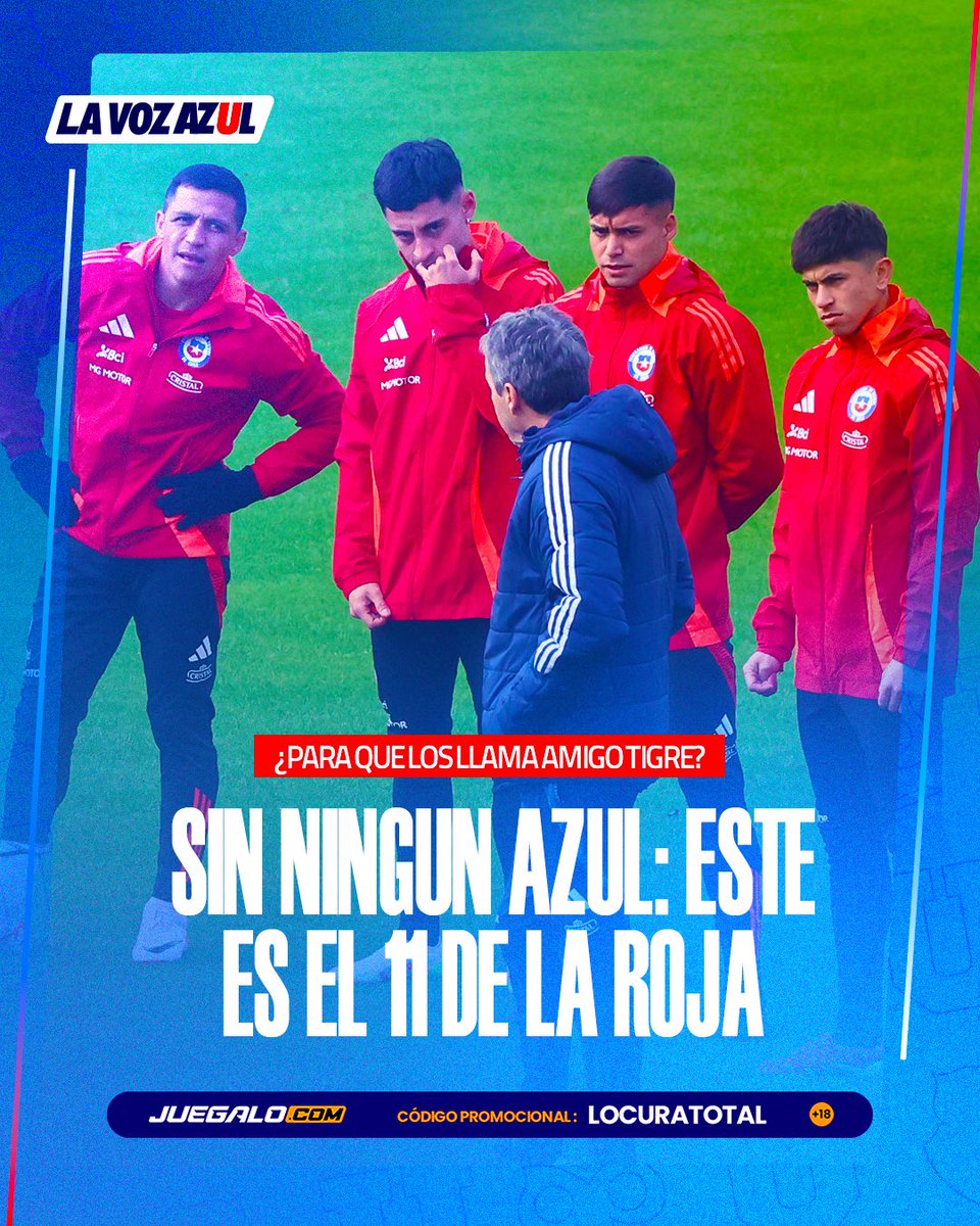 La selección chilena salta a la cancha del Estadio Nacional para enfrentar a la Argentina de Lionel Messi este jueves 5/6 desde las 21hrs y Ricardo Gareca no alineó a ninguno azul en el 11 inicial.

👉🏻 De esta manera, #LaRoja formará así: Cortés; Loyola, Maripán, Sierralta,