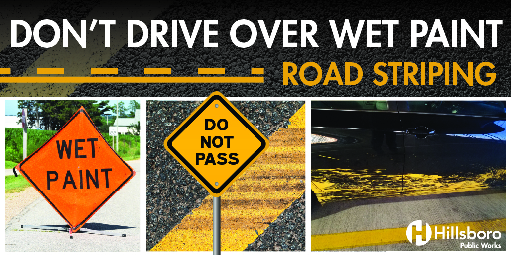 Public Works crews will be repairing roadway markings, including vehicle and bike lane stripes, crosswalks, and arrows this summer. Please help keep our crews safe during this dangerous road work by slowing down and providing extra space. And remember to avoid wet paint.