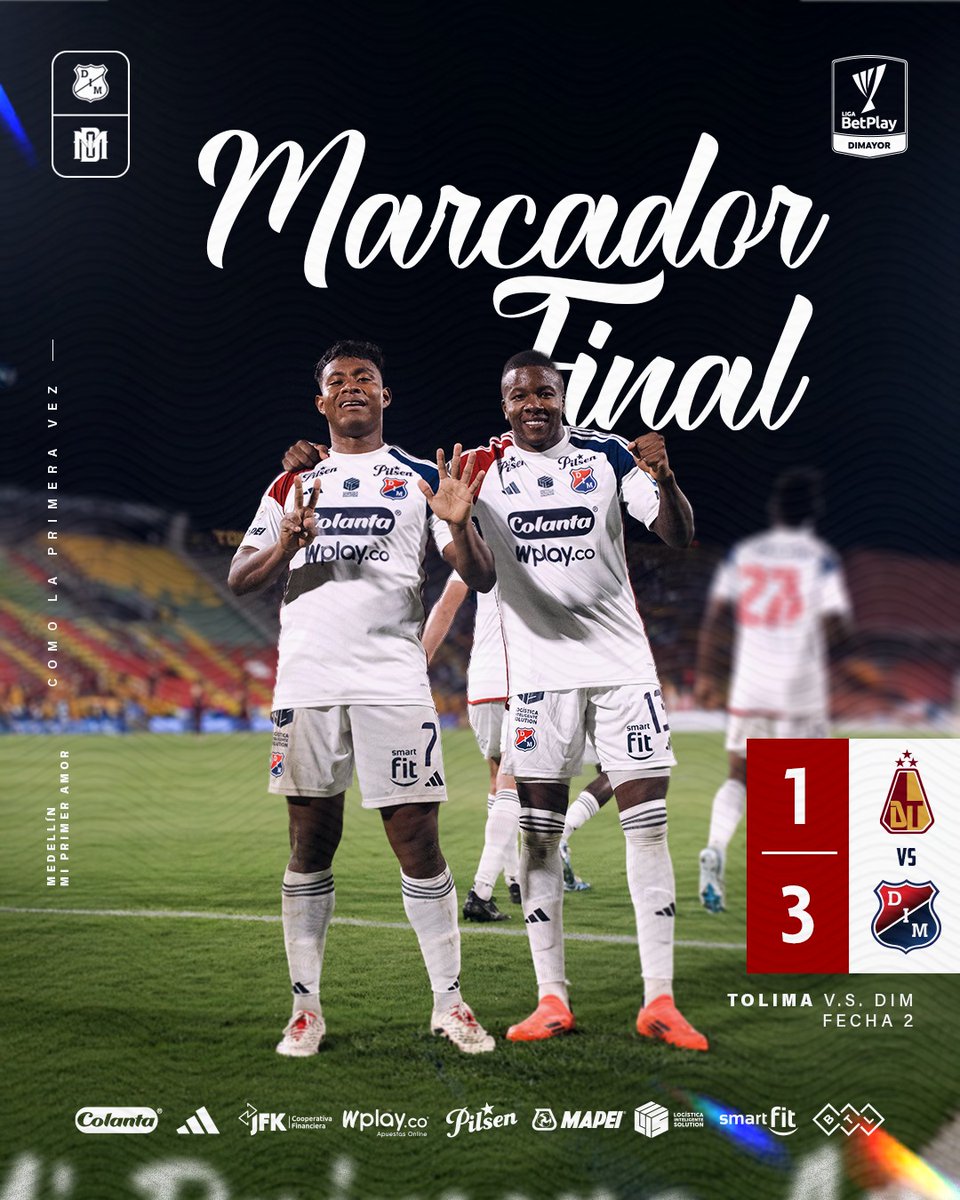 DIM_Oficial's tweet photo. [Marcador final 🔴🔵]

GANÓ EL PODEROSO!!!
Fue victoria 1x3 del Medallo en Ibagué ante el 'pijao'.

⚽ F. Fydriszewski #19 (34'), L. Berrío #7 (47'), B. León #27 (73')

#VamosMedellín #LatimosPorVos https://t.co/TeEIxwh05j